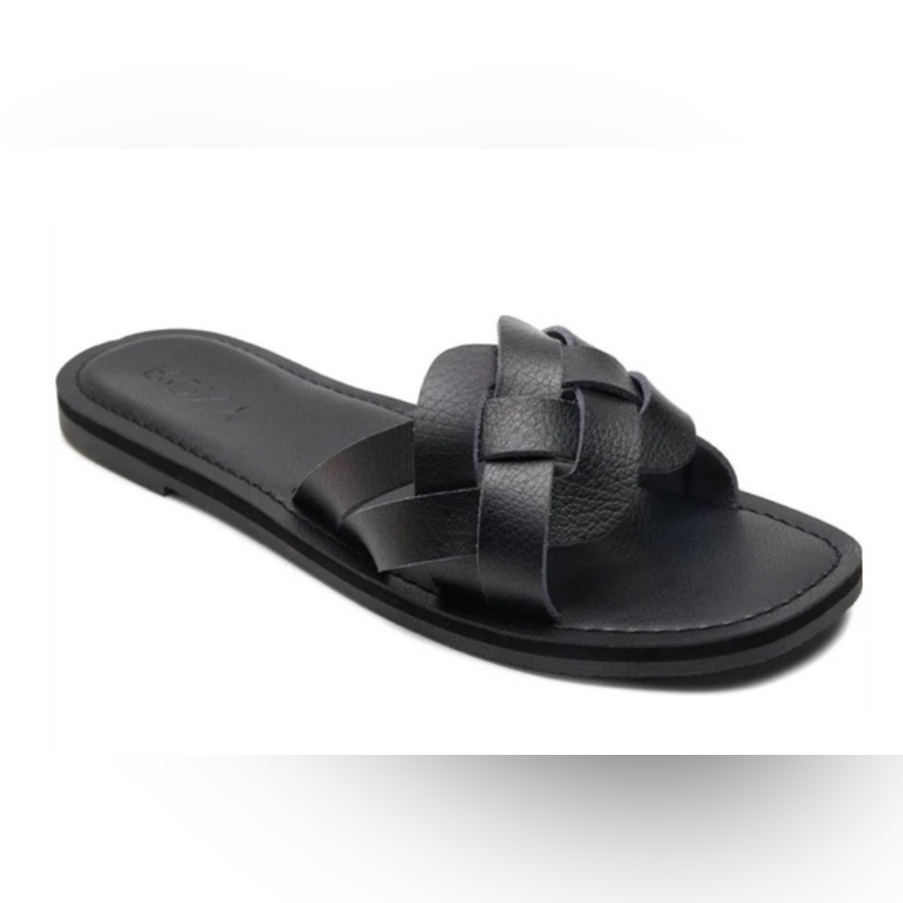 NWT Roxy Edessa Black Leather Woven Sandals in Size 8